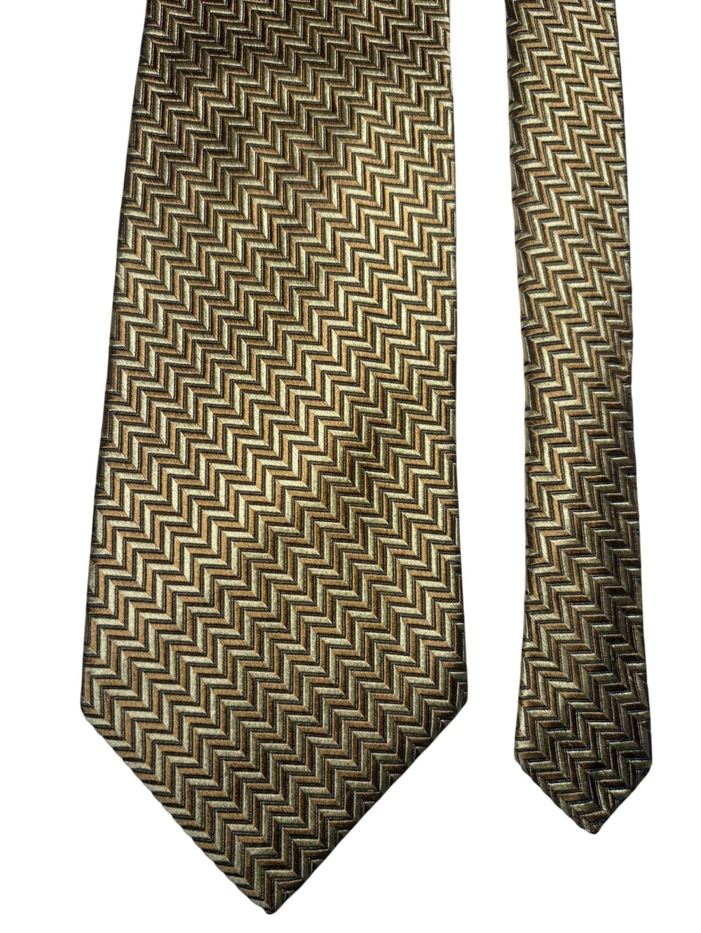 Brooks Brothers Makers Silk Gold Jacquard Chevron Made In USA Tie